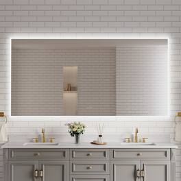 WELLFOR - 84 inx42 in Frameless Bathroom Mirror with LED Lights & Anti-Fog, Wall-Mounted Bathroom Vanity Mirrors with Dimmable - Chrome