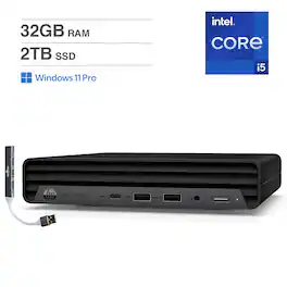 HP - Pro Mini 400 Mini Desktop (Intel i5-14500T, 32GB DDR4, 2TB PCIe SSD, Intel UHD 770, Win 11 Pro) w/USB Hub - Black