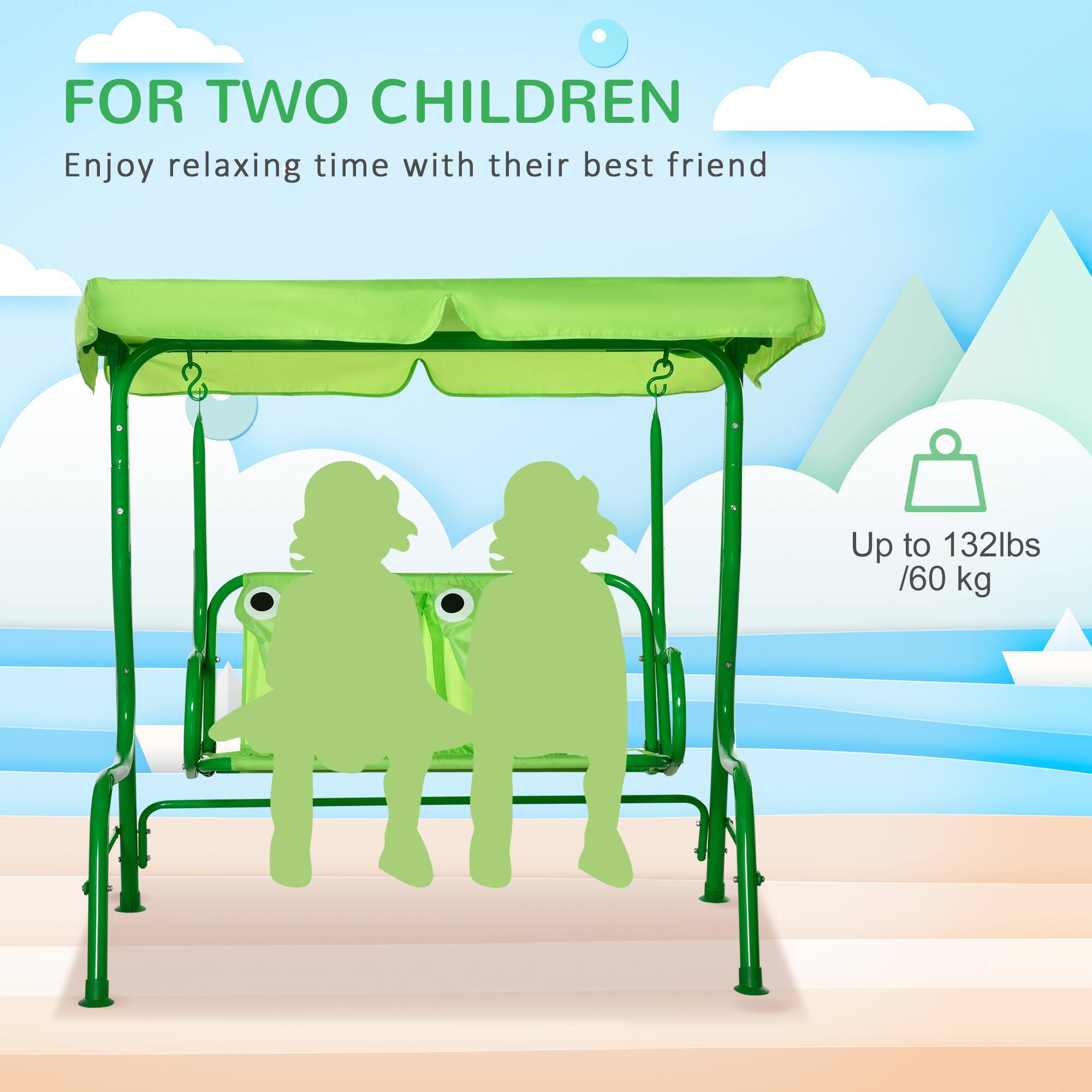 FOR TWO CHILDREN  
Enjoy relaxing time with their best friend  

Up to 132lbs / 60 kg