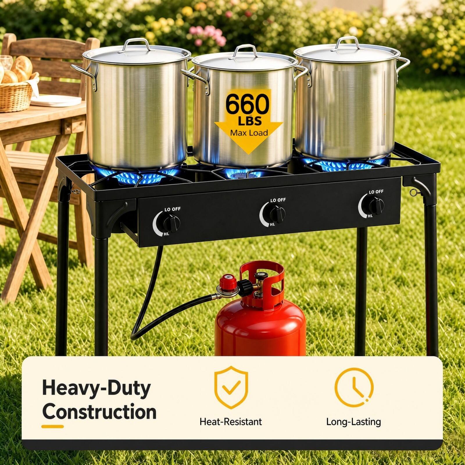 660 LBS Max Load

LO OFF
LO OFF
LO OFF ML
HL
HL

Heavy-Duty Construction Heat-Resistant
Long-Lasting