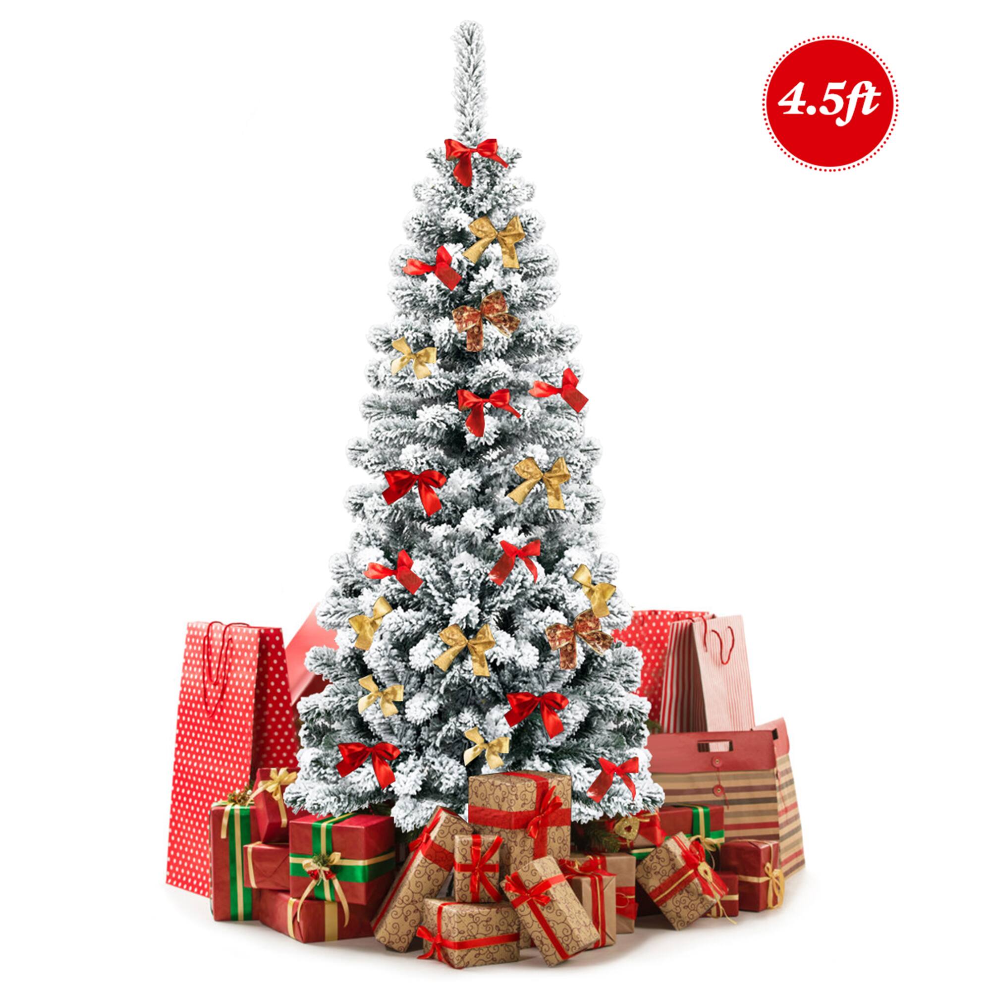 Gymax - 4.5ft Snow Flocked Pencil Christmas Tree Artificial Pine Tree w/ Metal Stand - Green + White price history on PriceWatchPro