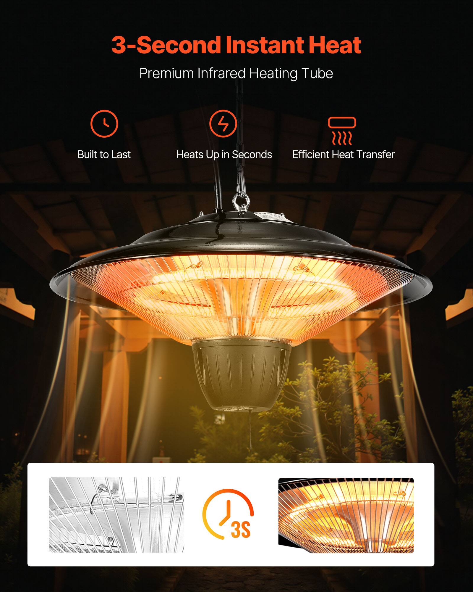 3-Second Instant Heat  
Premium Infrared Heating Tube

- Built to Last
- Heats Up in Seconds
- Efficient Heat Transfer

3S