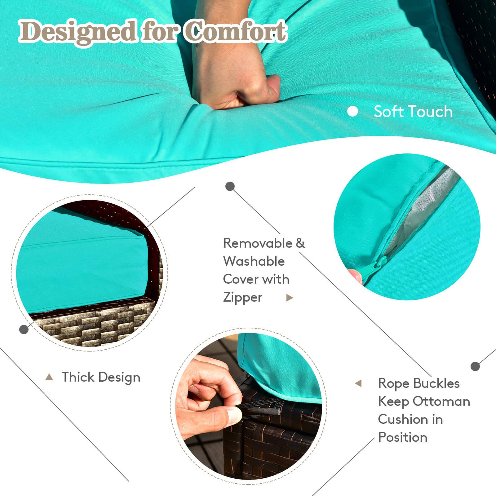 Designed for Comfort, Soft Touch, Removable & Washable Cover with Zipper, Thick Design, Rope Buckles Keep Ottoman Cushion in Position