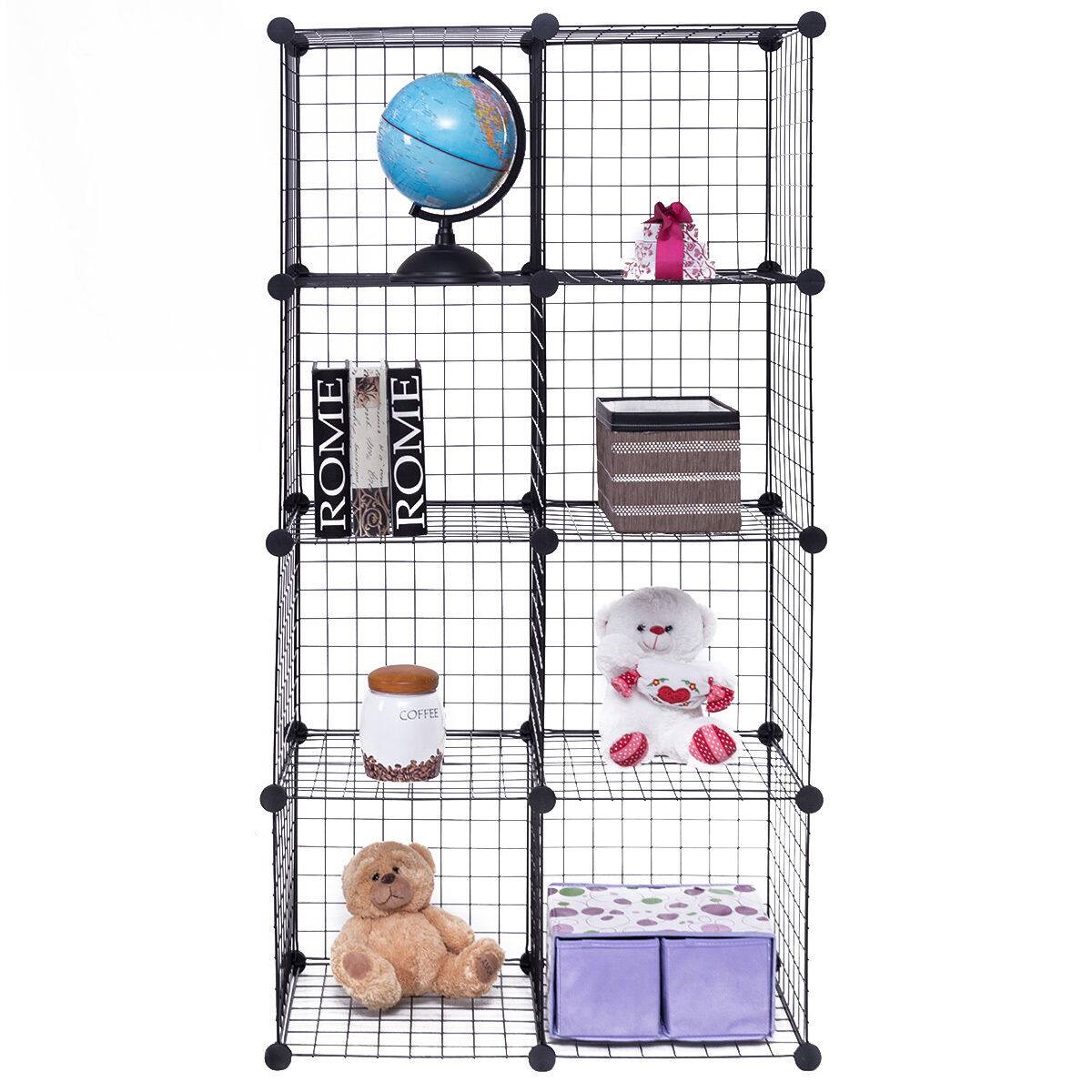 Gymax - 8 Cube Grid Wire Organizer Wardrobe Shelves Bookcase DIY - Black