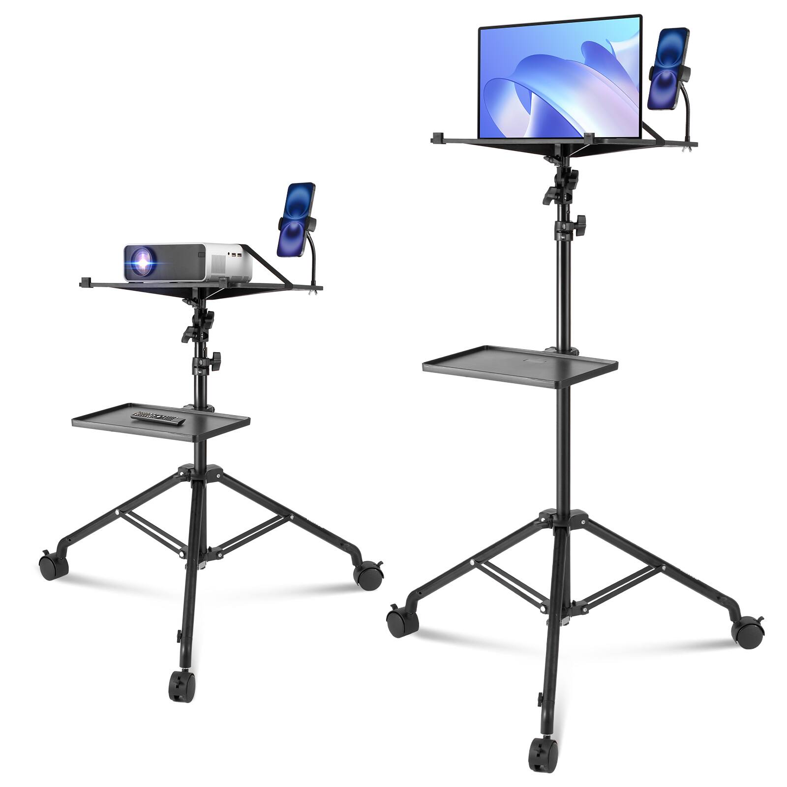 Front. VEVOR - Projector Stand with Wheels, Laptop Stand Tripod Adjustable Height from 31.3 to 67.3", Projector Tripod Stand - Black.