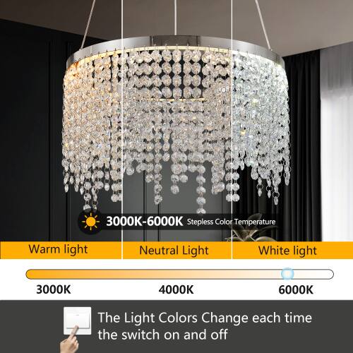3000K-6000K Stepless Color Temperature  
Warm light  
Neutral Light  
White light  
3000K  
4000K  
6000K  
The Light Colors Change each time the switch on and off