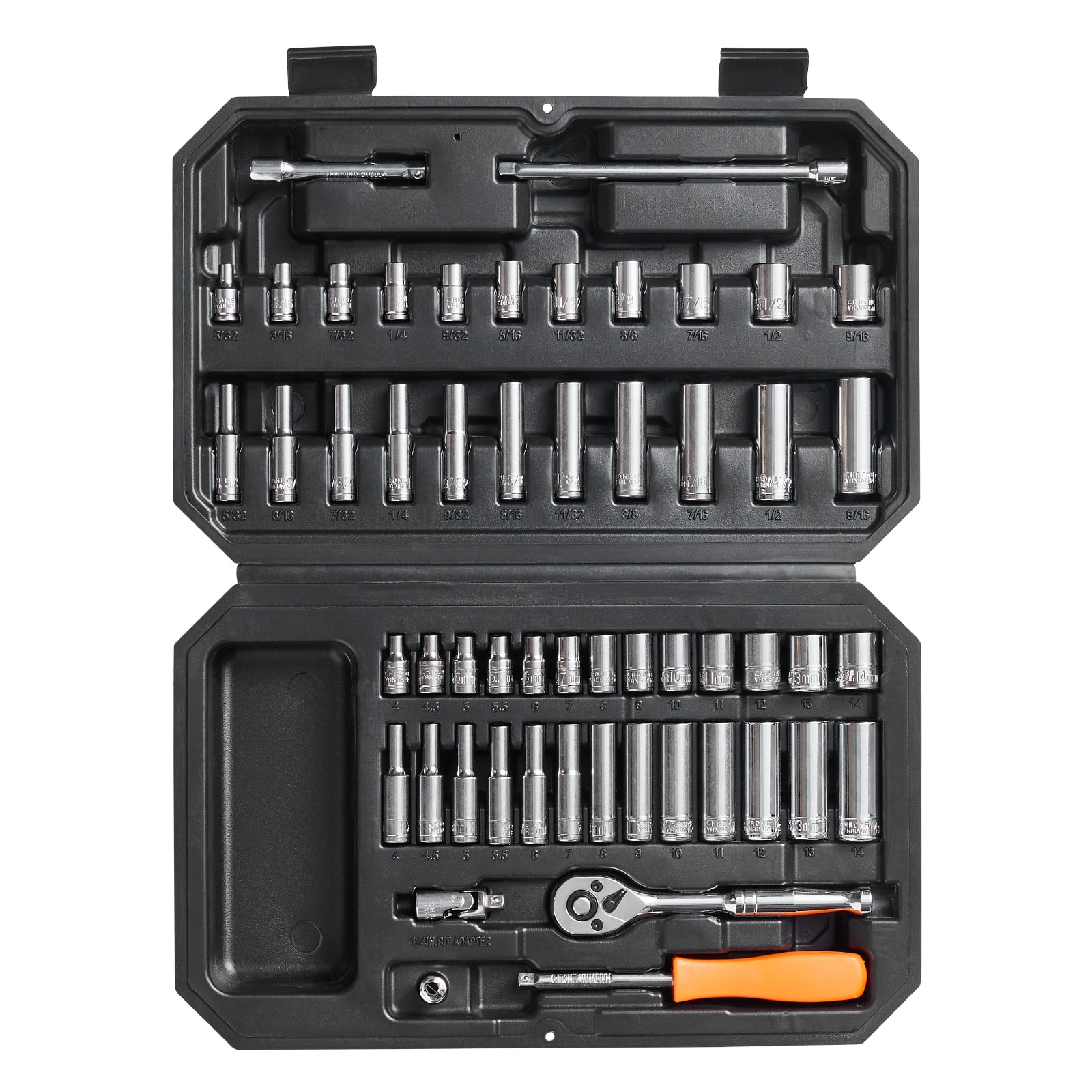 VEVOR - Socket Set, 1/4 Inch Drive Socket and Ratchet Set, 6-Point Socket Opening, 54 Pieces Tool Set SAE and Metric - Silver price history on PriceWatchPro
