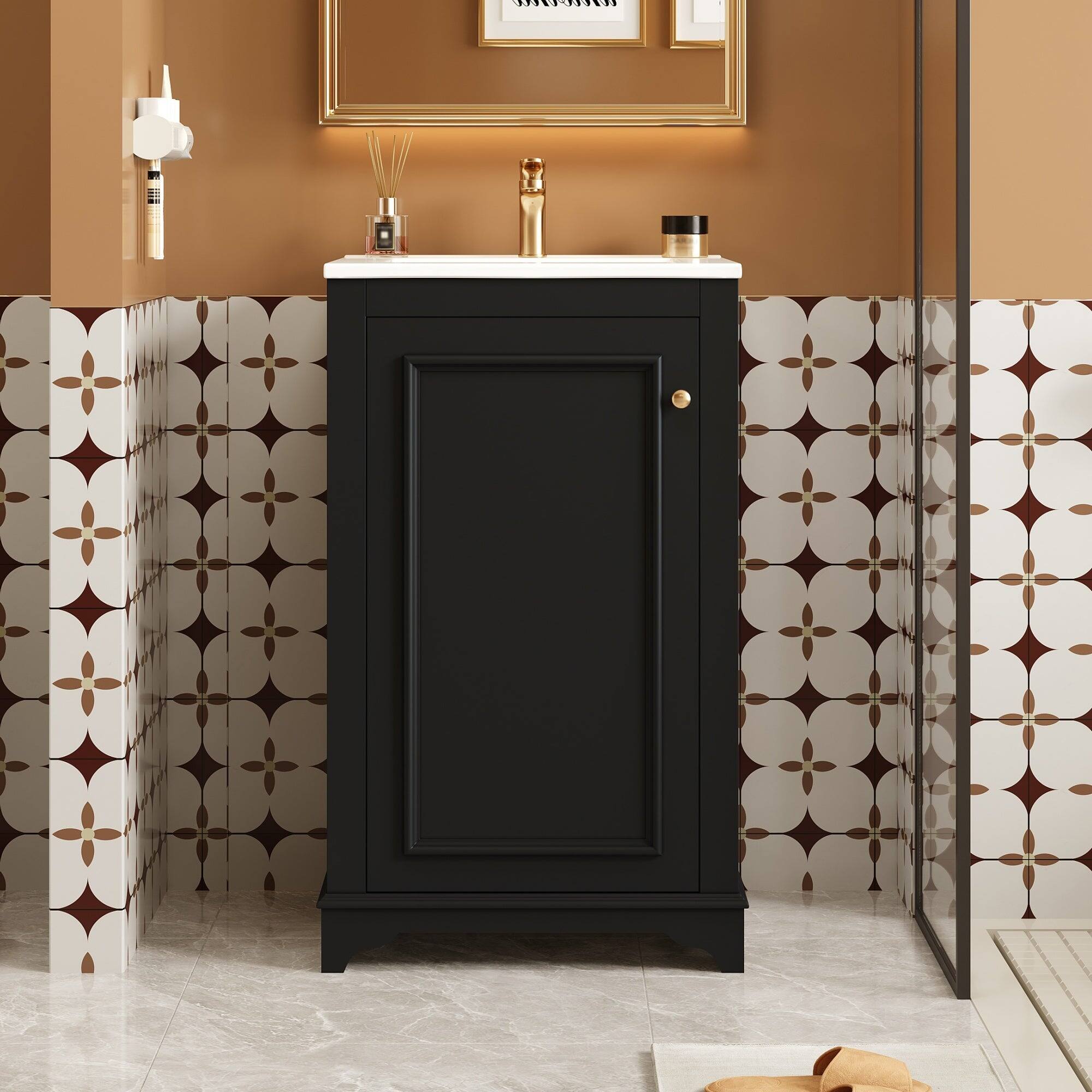 Alt View 4. Boyel Living - 20 Inch Bathroom Vanity with Ceramic Sink Solid Wood Frame Black - Black.