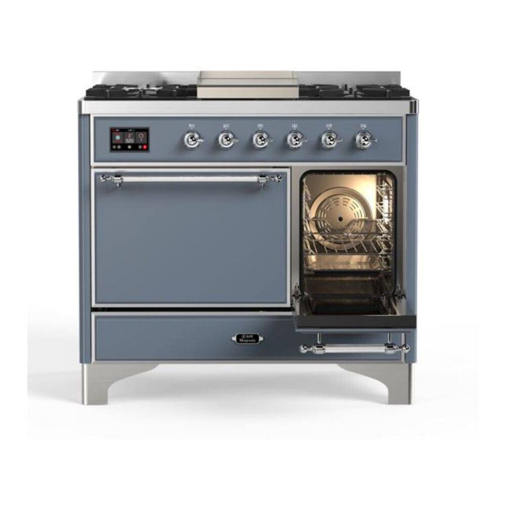 Alt View 4. ILVE - ILVE Majestic II 40 inch Dual Fuel Range with 6 Burners + Griddle (Liquid Propane, Blue Grey, Chrome Trim) - Blue Grey.