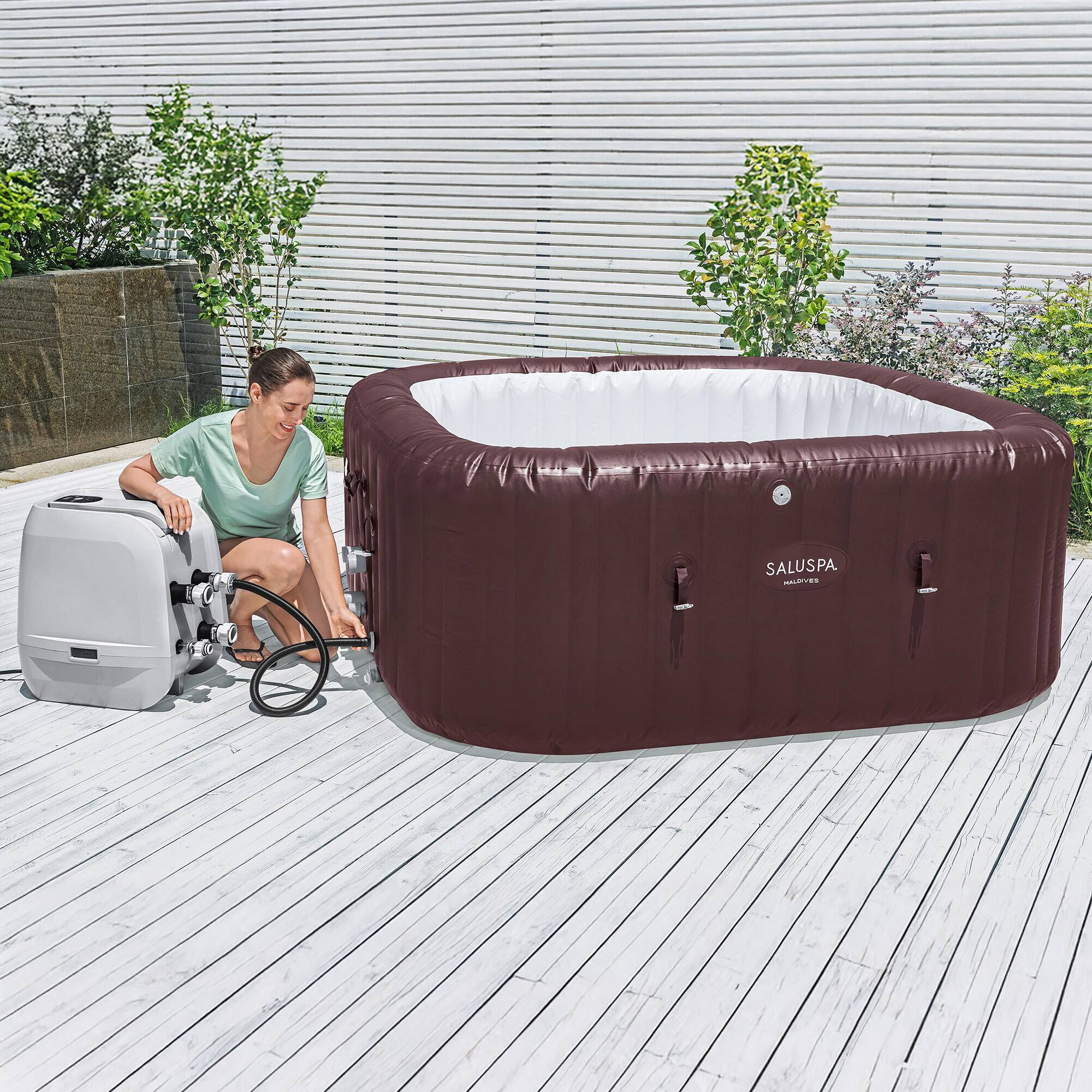 Alt View 7. Bestway - Bestway SaluSpa Maldives 5-7 Person Energy-Efficient HydroJet Inflatable Hot Tub - Burgundy.