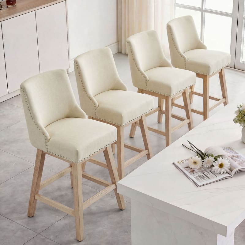 Dyonery - modern style kitchen countertop bar chair, 36-inch high bar, linen fabric, rotatable, Four-piece， - Beige