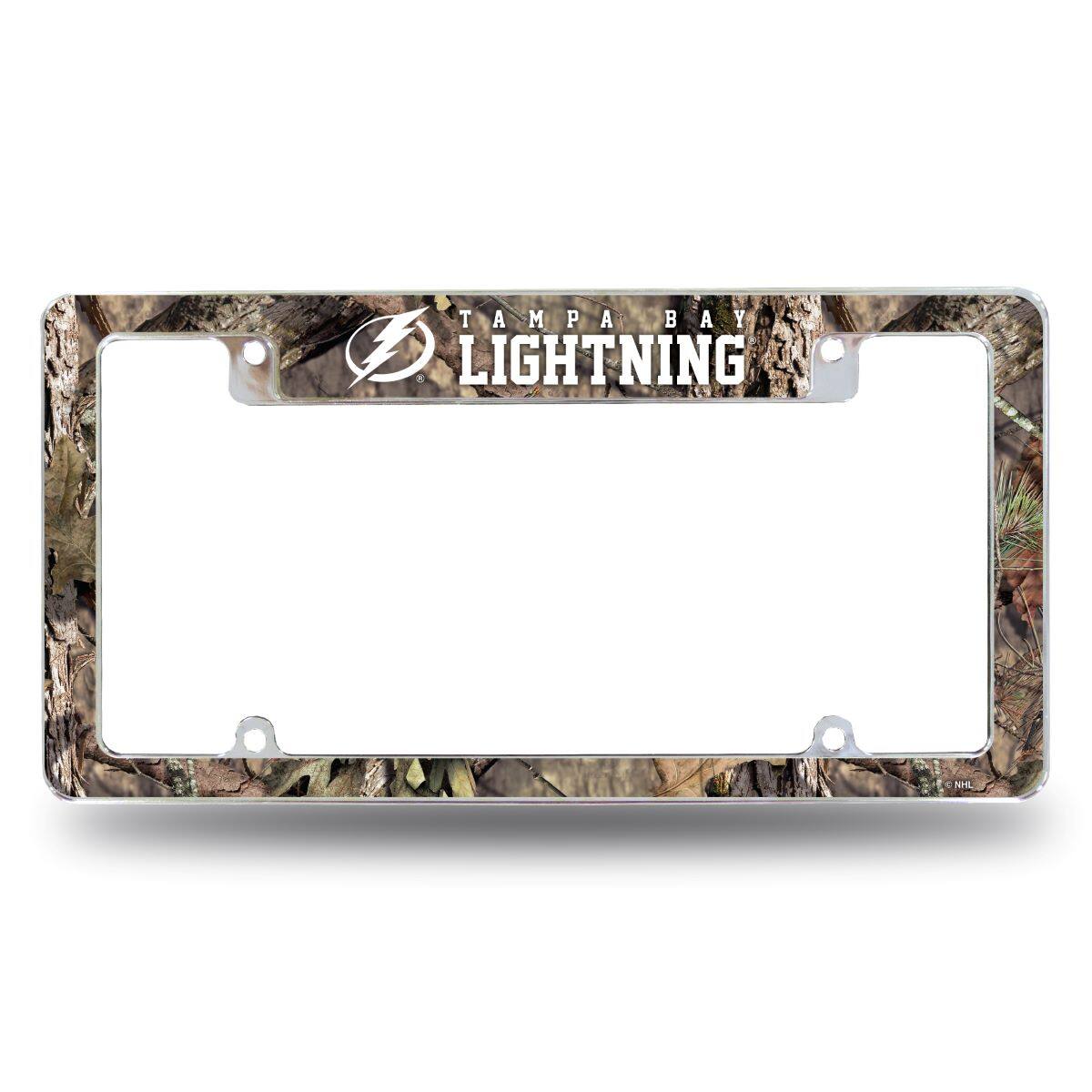 Tampa Bay Lightning Chrome Metal License Plate Frame with Mossy Oak Camouflaged Camo Design