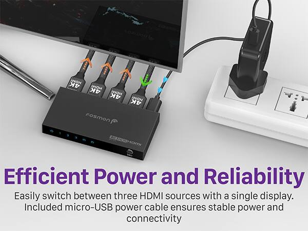 Efficient Power and Reliability

Easily switch between three HDMI sources with a single display. Included micro-USB power cable ensures stable power and connectivity