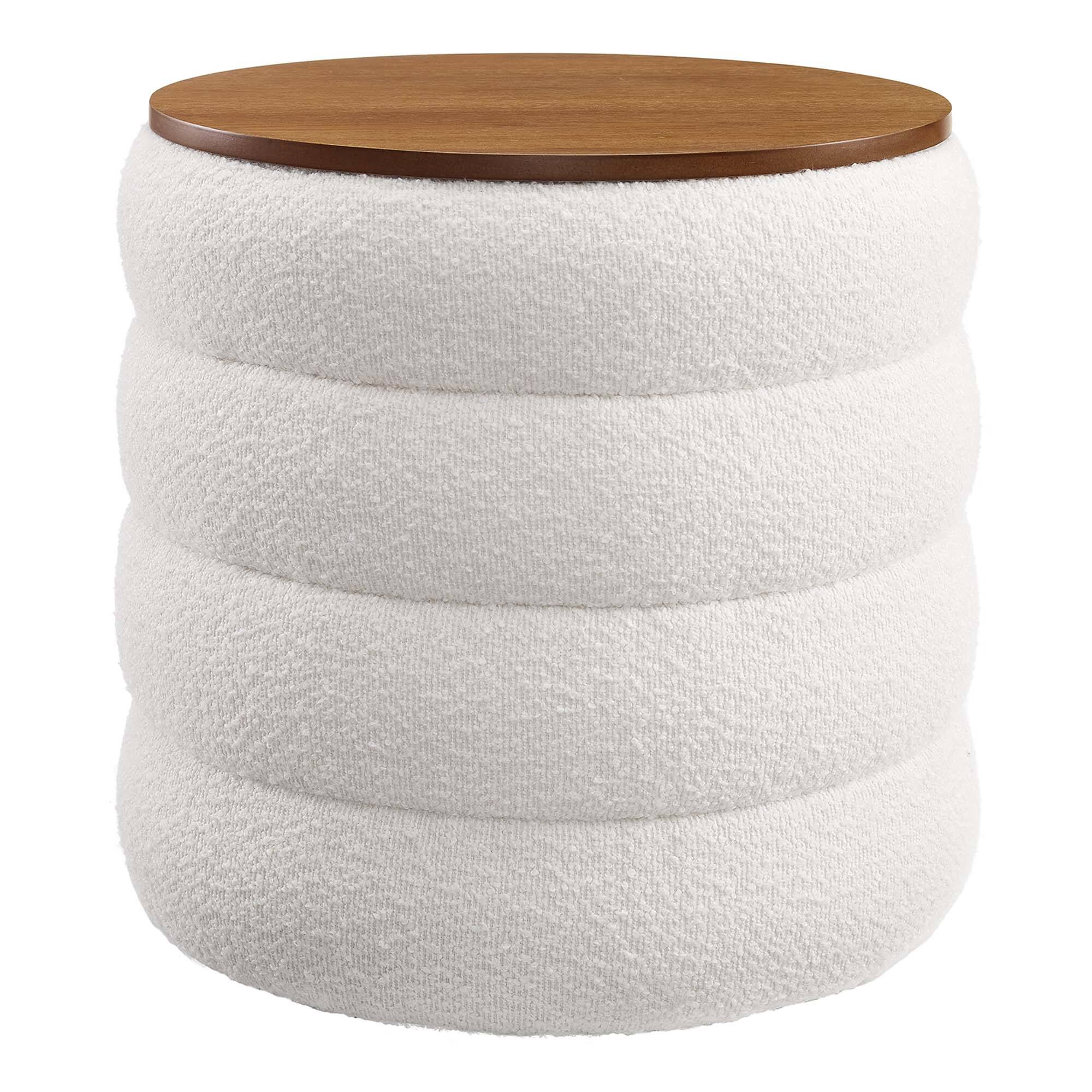 Angle. Modway - Mezzo Round Boucle Fabric Storage Ottoman by Modway - Cloud.