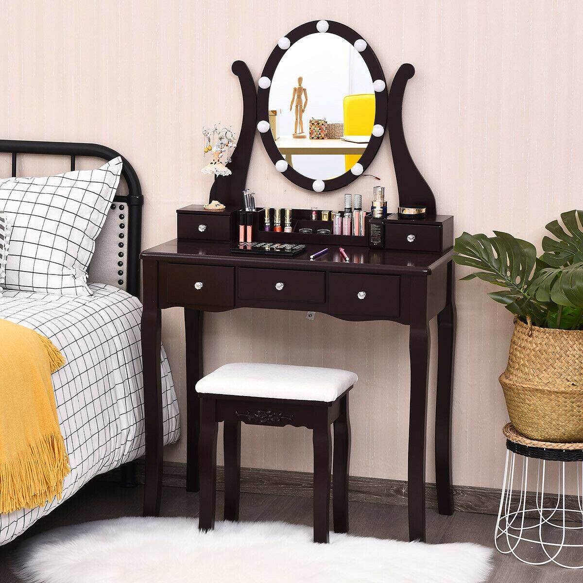 Alt View 1. Ecooso - LED Vanity Table with Lighted Mirror, Touch Controls and Hidden Drawer Space - Brown.