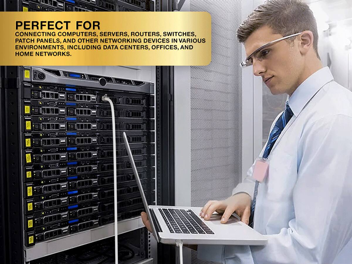 PERFECT FOR CONNECTING COMPUTERS, SERVERS, ROUTERS, SWITCHES, PATCH PANELS, AND OTHER NETWORKING DEVICES IN VARIOUS ENVIRONMENTS, INCLUDING DATA CENTERS, OFFICES, AND HOME NETWORKS.