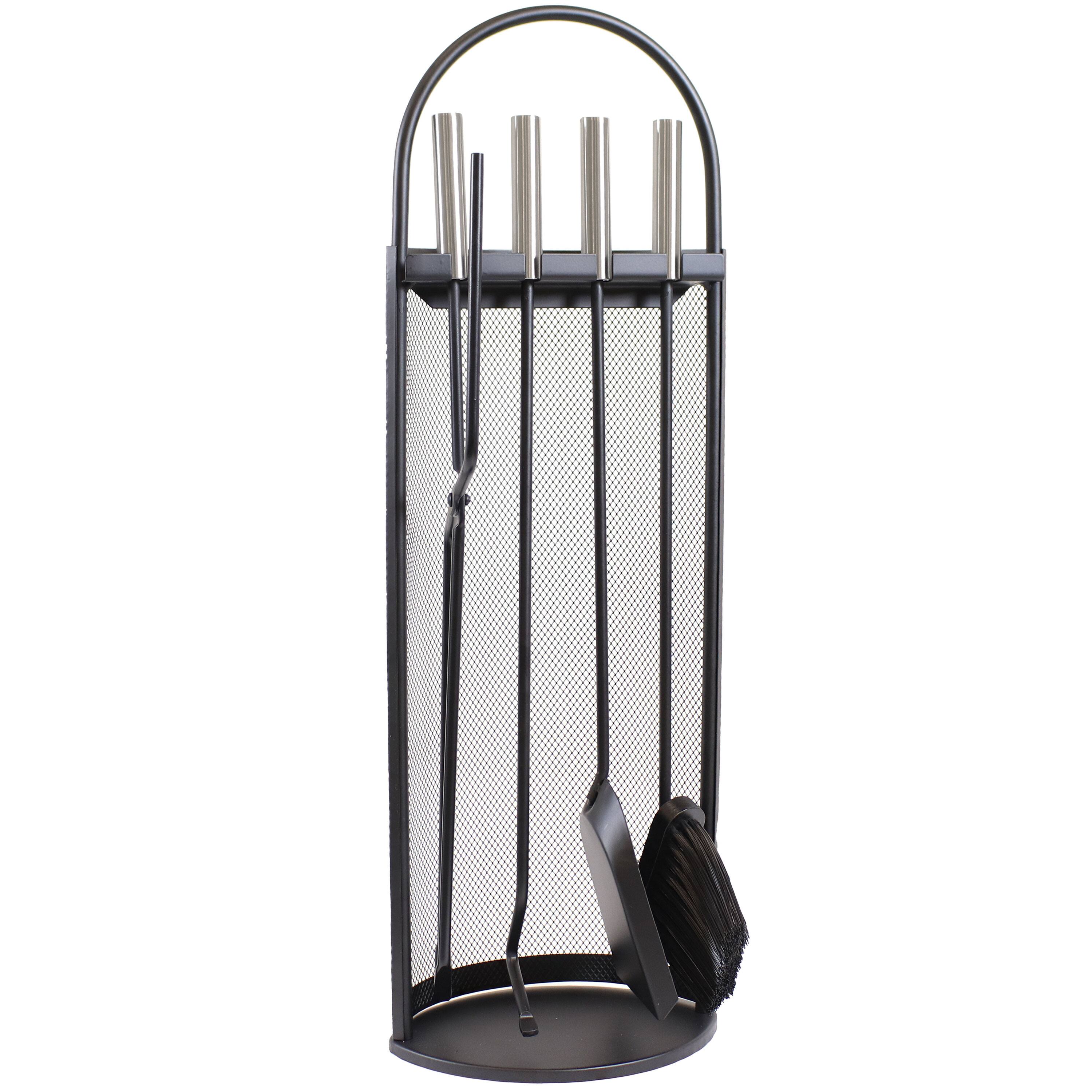 Alt View 5. Sunnydaze - 4-Piece Fireplace Tool Set with Mesh Shroud Holder - Black.