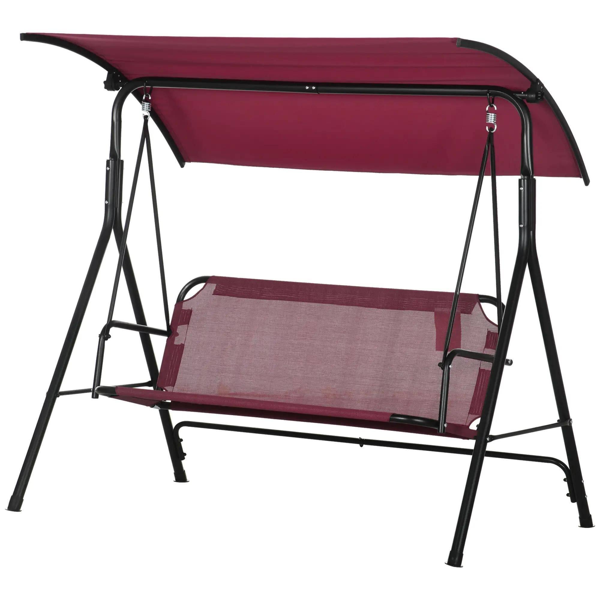 Back. Resenkos - Resenkos 3-Person Swing Set, Outdoor Patio Swing With Tilt Canopy, Steel Frame Bench Seat, Wine Red.