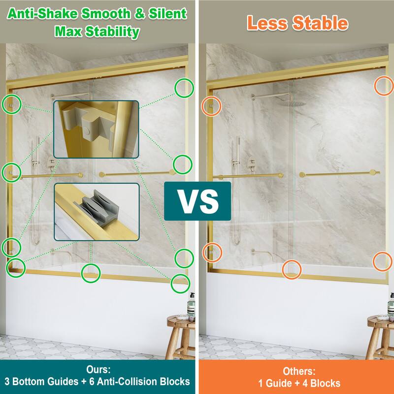 Anti-Shake Smooth & Silent  
Max Stability  

Less Stable  

Ours:  
3 Bottom Guides + 6 Anti-Collision Blocks  

Others:  
1 Guide + 4 Blocks