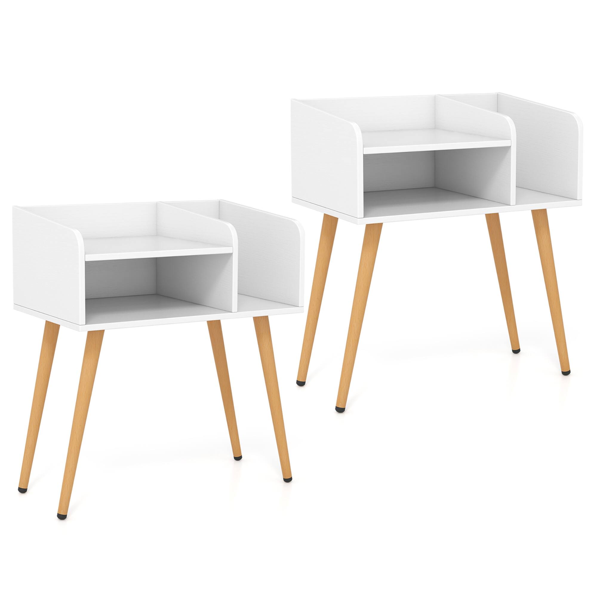 Alt View 19. Costway - Set of 2 Mid Century Modern End Table with  Open Shelves Metal Support Legs - White/Natural.