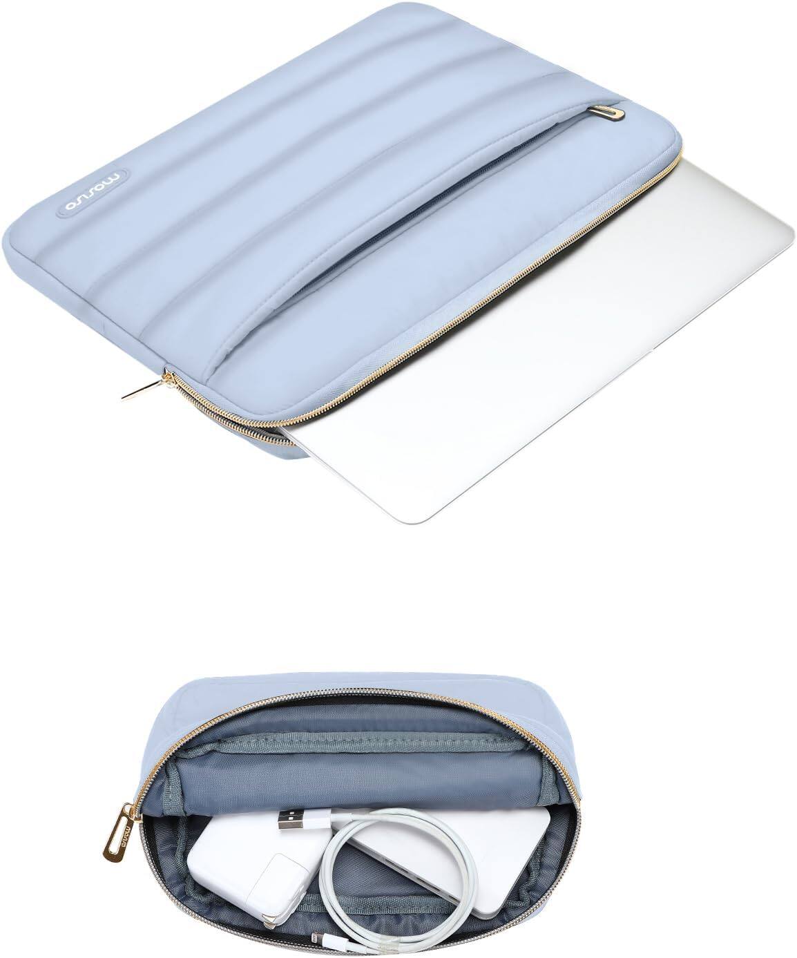 Left. mosiso - Puffy Laptop Sleeve 13-13.3 inch for MacBook Air 13 13.6 M4 M3 M2 M1/Pro 13/Pro 14, HP Dell ASUS Lenovo - Baby Blue.