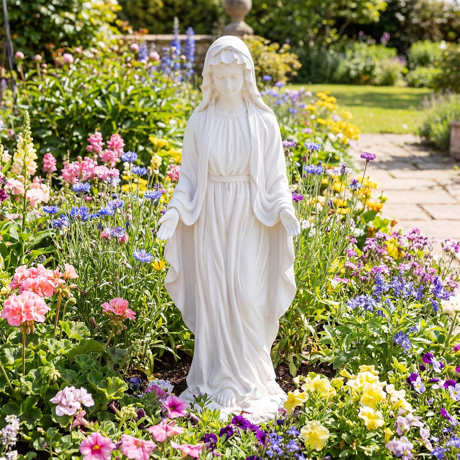 Alt View 1. Costway - Costway 29.5" Virgin Mary Statue Tall Outdoor Religious Sculpture with Aged Finish for Yard - White.