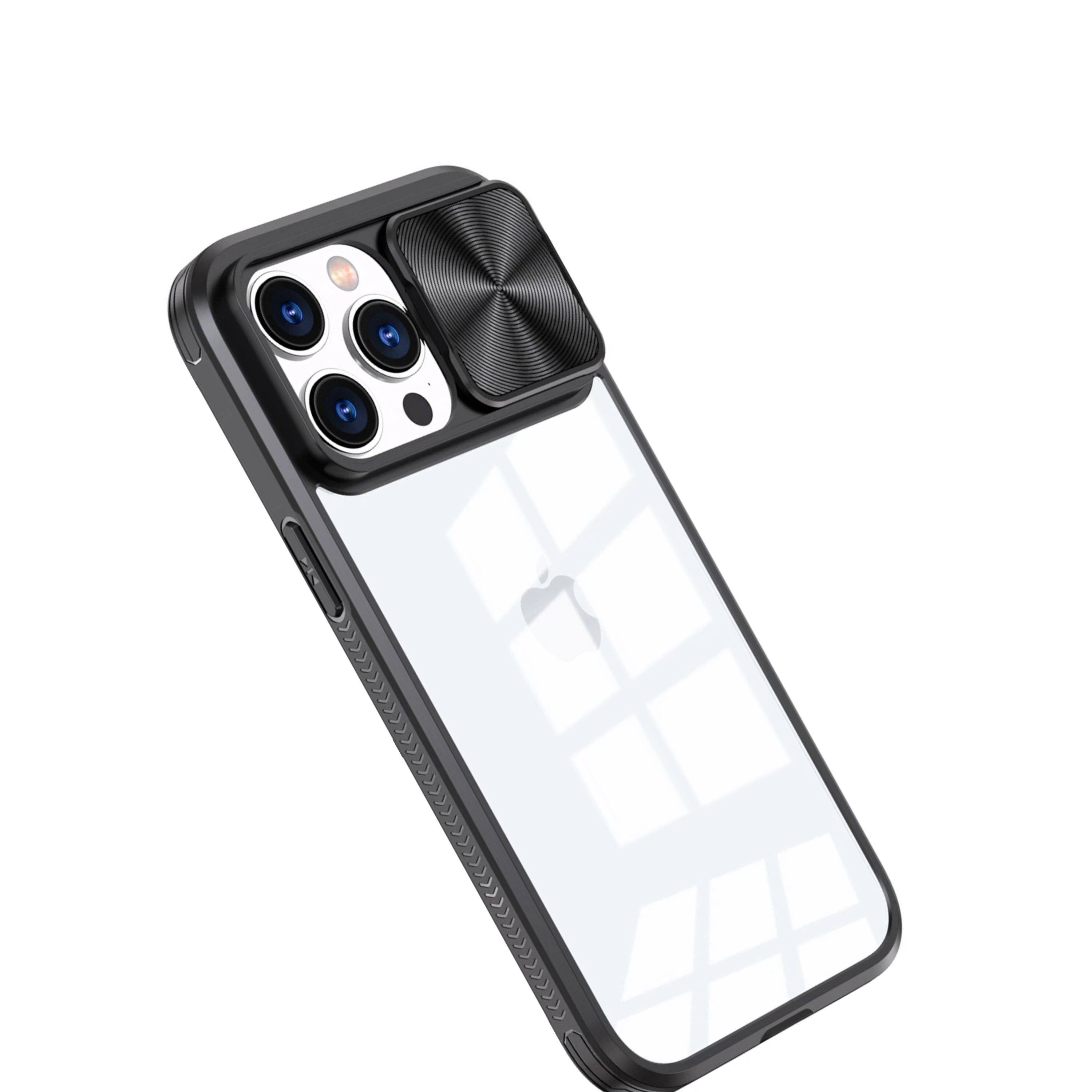 Left. Kitcheniva - Sliding Lens Clear Hybrid Case With Tempered Glass For iPhone 13/14 Red - Red.