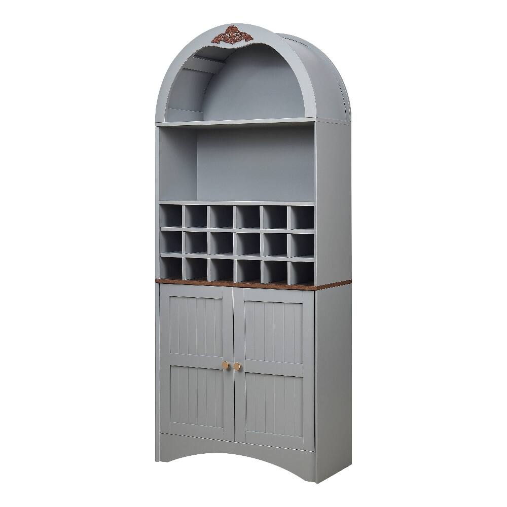 Alt View 9. Loheer - Loheer Arched Wood Wine Cabinet Freestanding Liquor Bar Cabinet with Adjustable Shelves Dark Gray - Dark Grey.