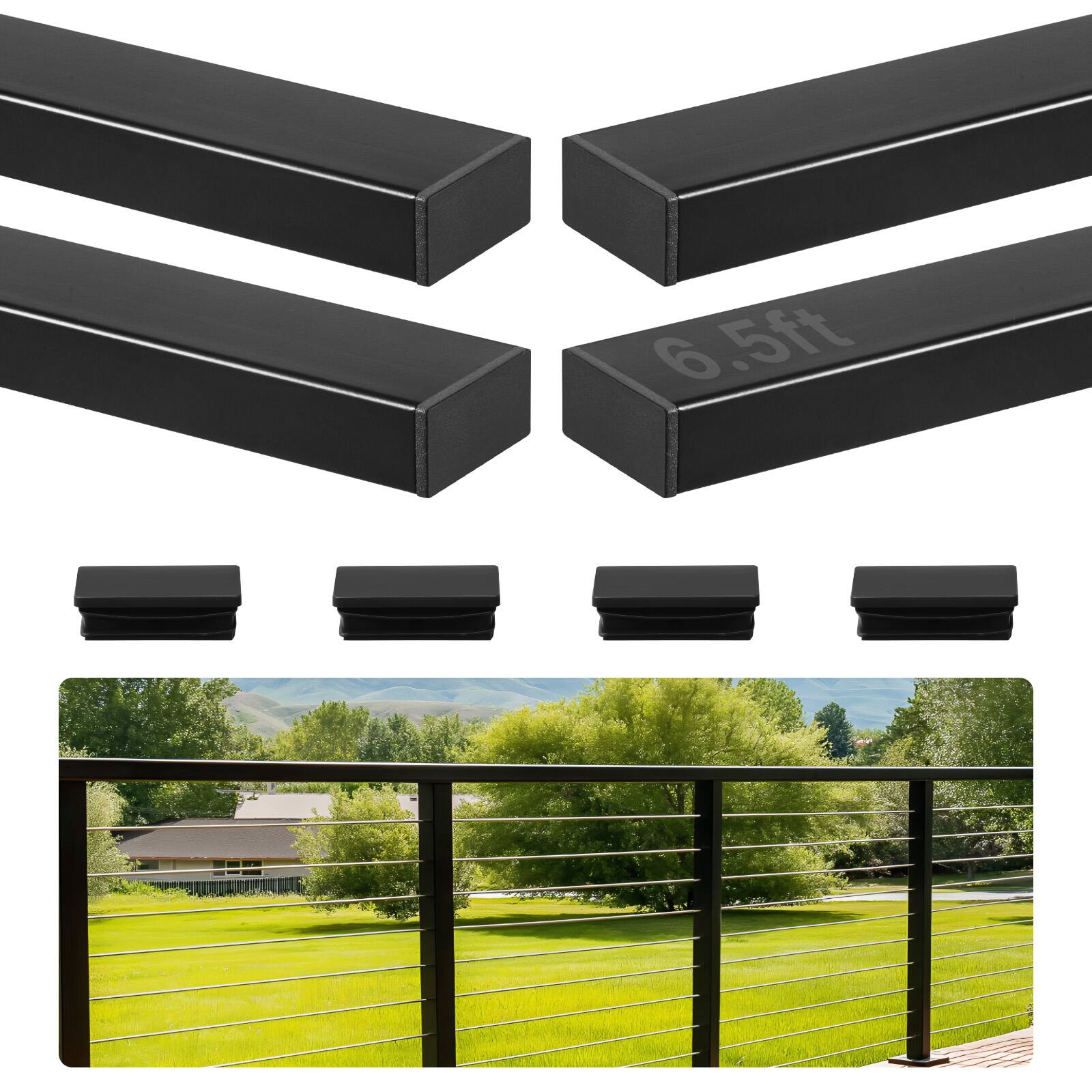 VEVOR - 4 Pack 6.5 ft Stainless Steel Handrail, Rectangular Top Stair Deck Hand Rail for Outdoor/Indoor Steps with End Cap - Black price history on PriceWatchPro