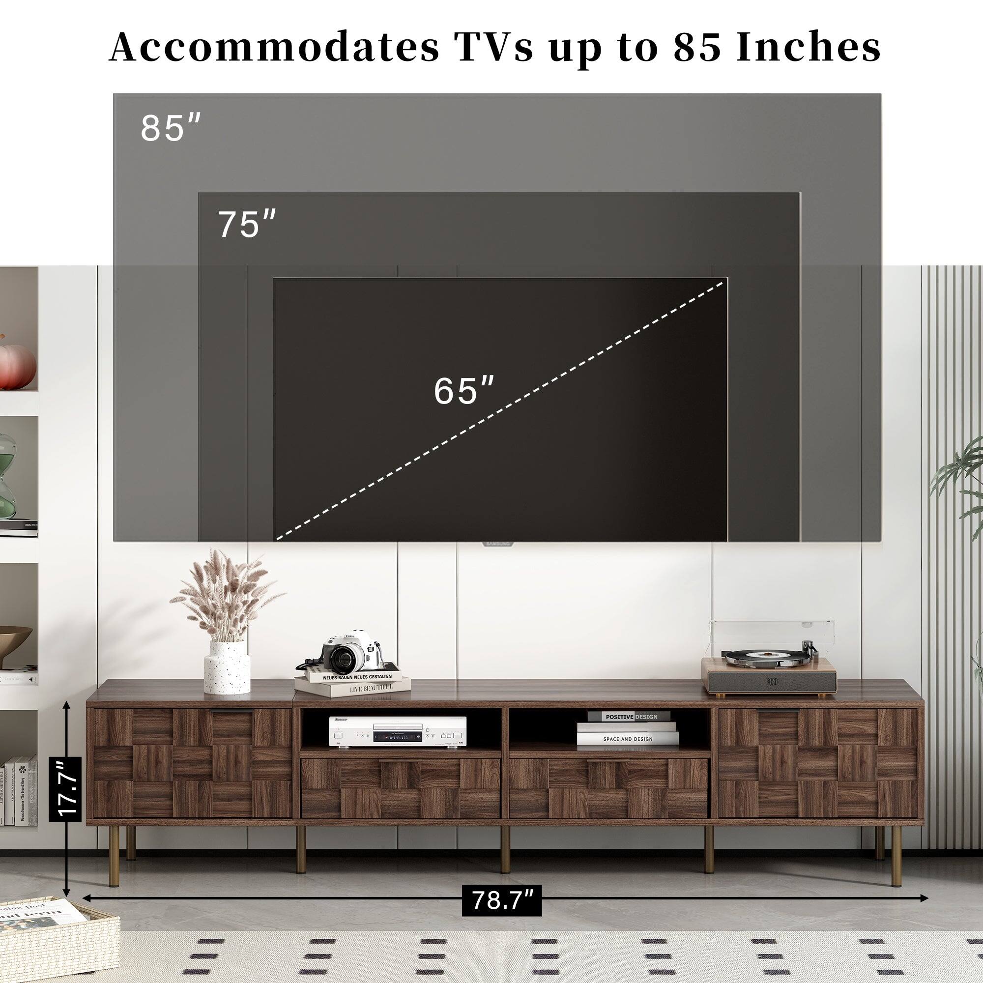 Accommodates TVs up to 85 Inches

85"  
75"  
65"  

17.7"  
78.7"