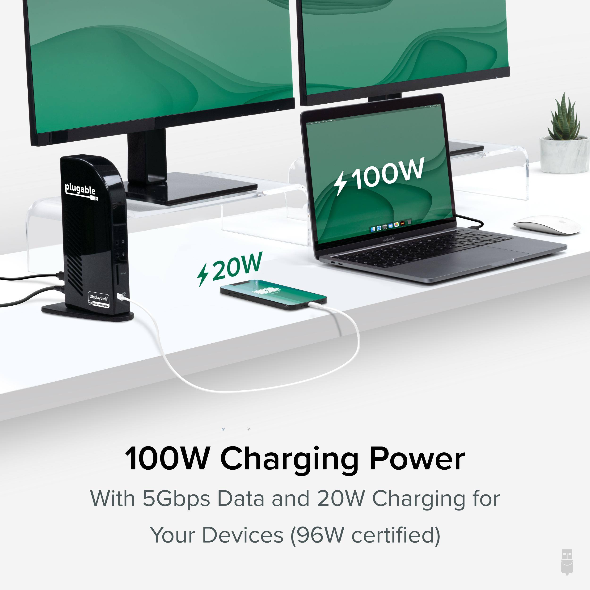 plugable 100W - 20W - 100W Charging Power With 5Gbps Data and 20W Charging for Your Devices (96W certified)