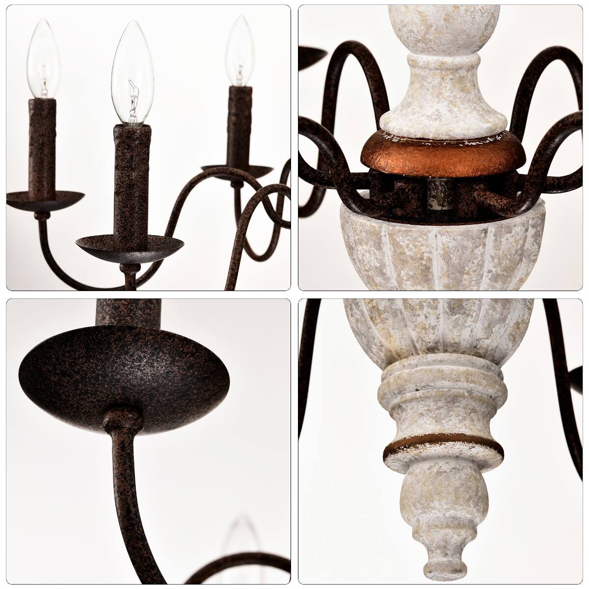 Alt View 6. Loheer - Loheer 6 Light Farmhouse Chandelier, Retro White and Rust Metal E12 Pendant Light for Dining Room.