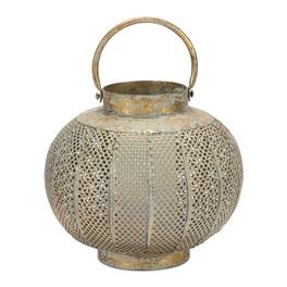 BreeBe - Distressed Punched Metal Lantern 8.5"D - Copper, Green