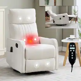 Ropilly - Massage Recliner Chair Manual Swivel Rocker Recliner with Lumbar Heat - Beige