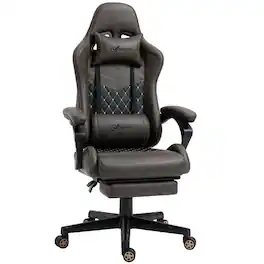 HTUTWOO - High Back PU Leather Gaming Chair - with Lumbar Support & Retractable Footrest,Swivel,for Home Office/Gaming Room - Brown