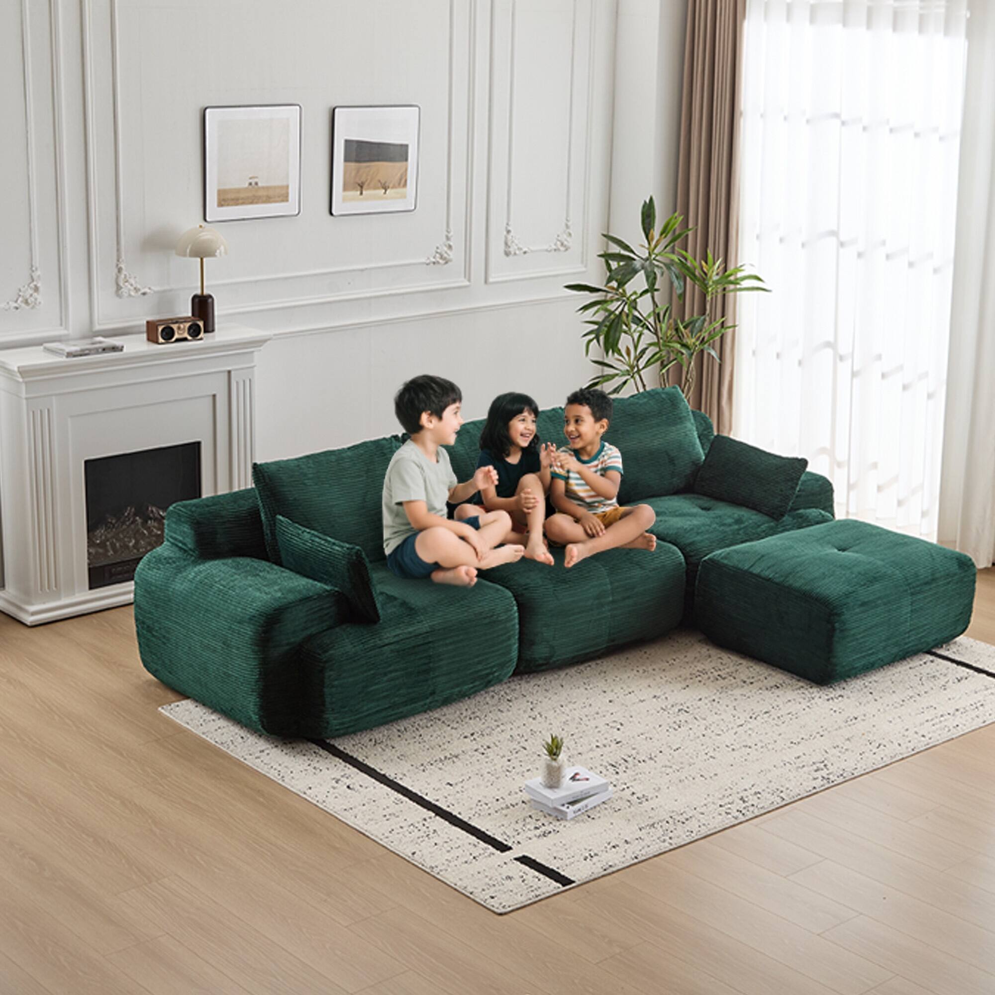 Angle. Boyel Living - Modular Memory Foam Floor Sectional Sofa Bed - Green.
