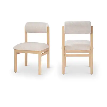 Front. Meridian Furniture - Roundhill Beige Linen Textured Fabric Upholstered Dining Chair, Set of 2 - Beige.