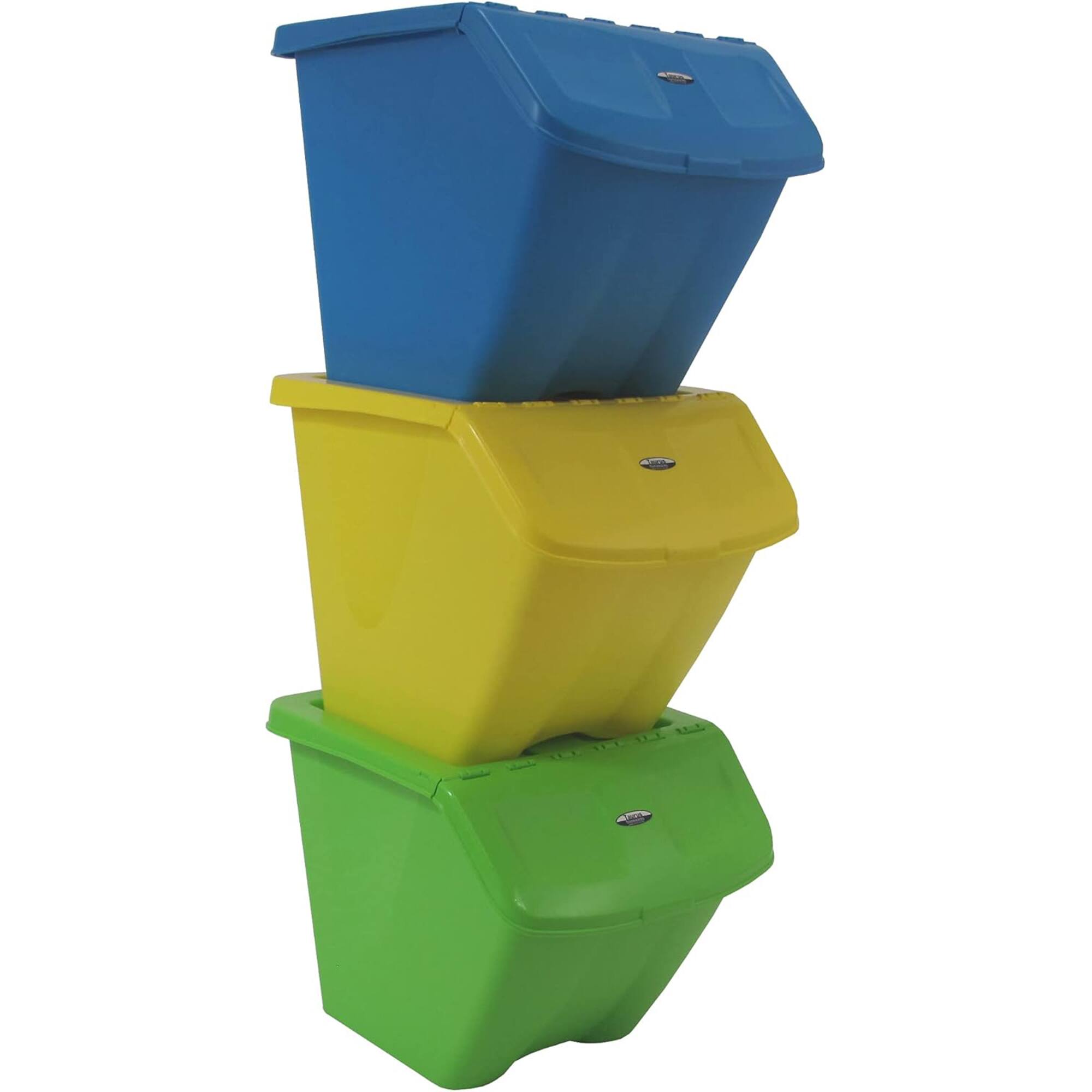 Alt View 5. Redmon - Redmon 10-Gal Stackable Shutter Bins, 3-Piece Recycling Storage Set, Multi-Color - Multicolor.