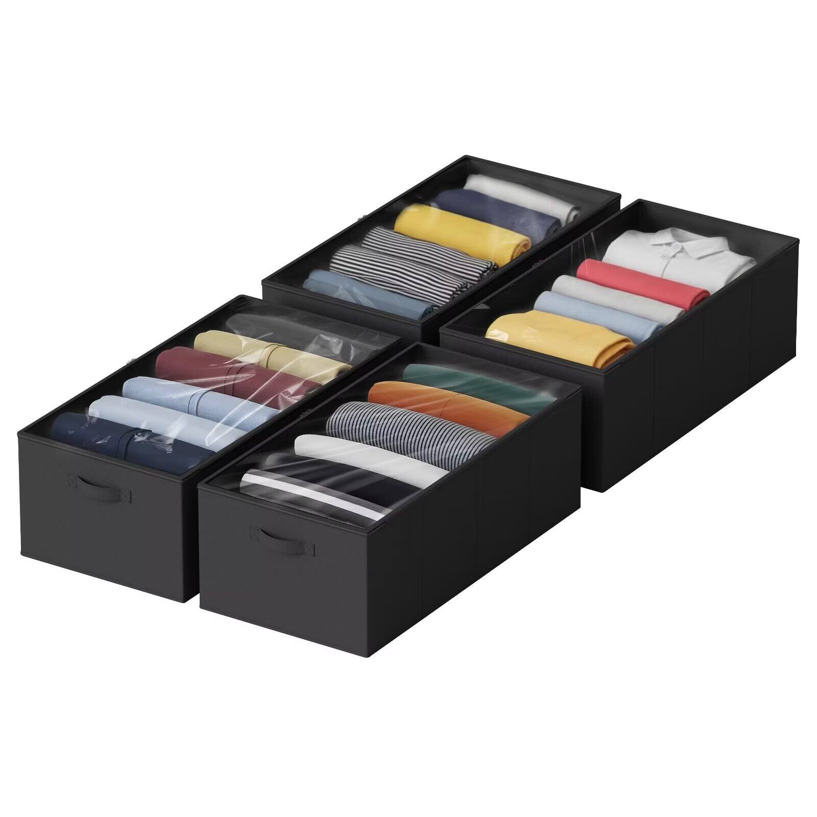 Front. Tooloton - 4-Pack Black Under-Bed Storage Containers, 10-Inch Height Organizer Bins with Lids - Black.