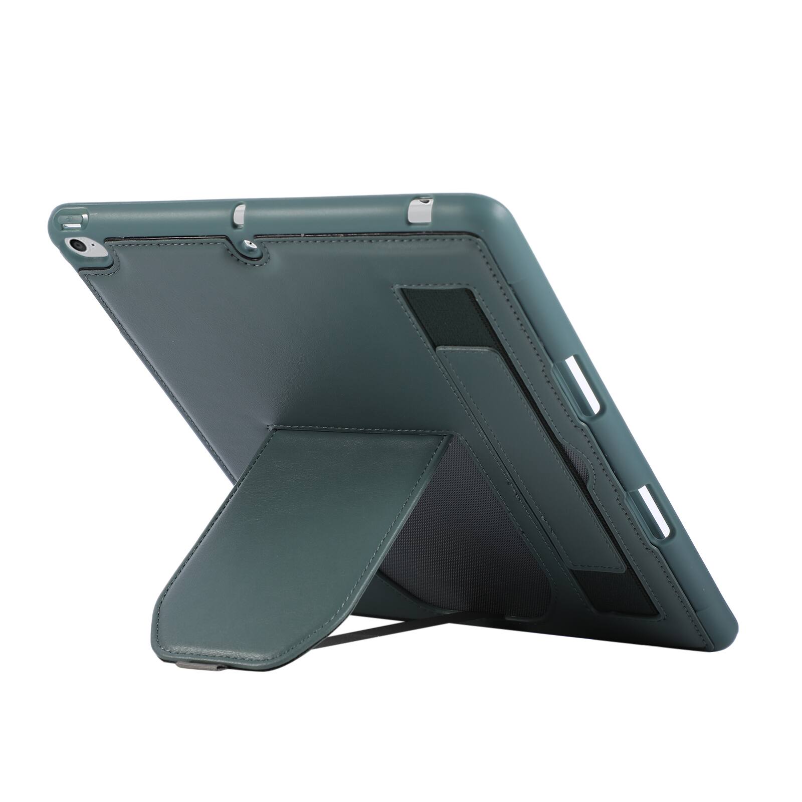 Back. Dteck - Shockproof Case for Apple iPad (6th Generation) 9.7" 2018 with Hand Strap and Kickstand, PU Leather TPU Protective Cover - Darkgreen.