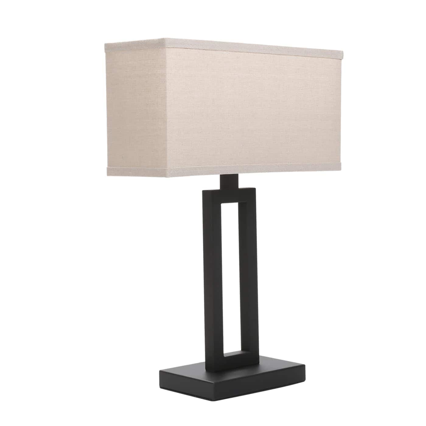 Comfort Essence - Fabric Beige Indoor Table Lamp Bedside Nightstand Desk Dimmable On Off 65. Power Cord Cutout Rectangular - Linen