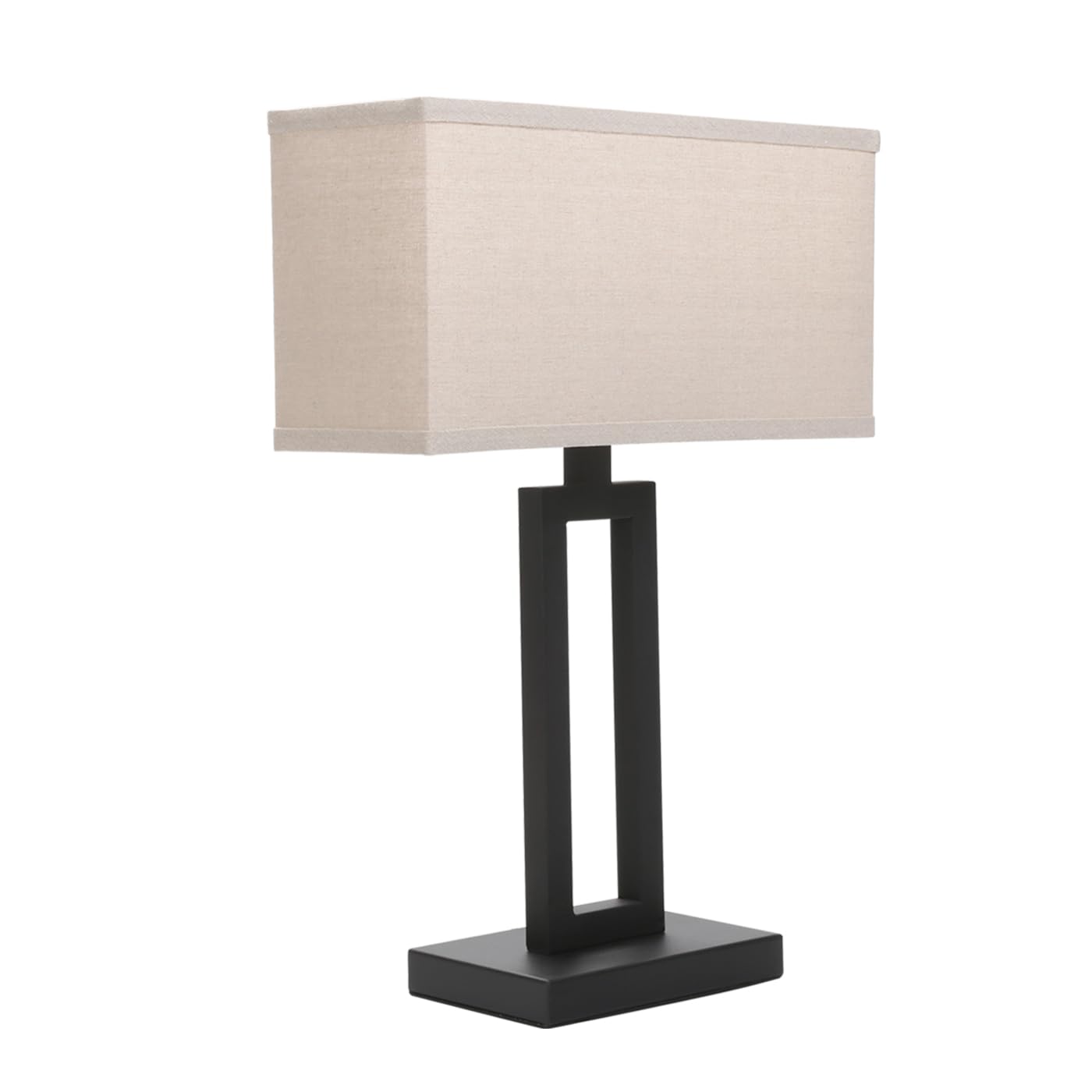 Front. Comfort Essence - Linen Fabric Beige Indoor Table Lamp Bedside Nightstand Desk Dimmable On Off 65. Power Cord Cutout Rectangular - Linen.