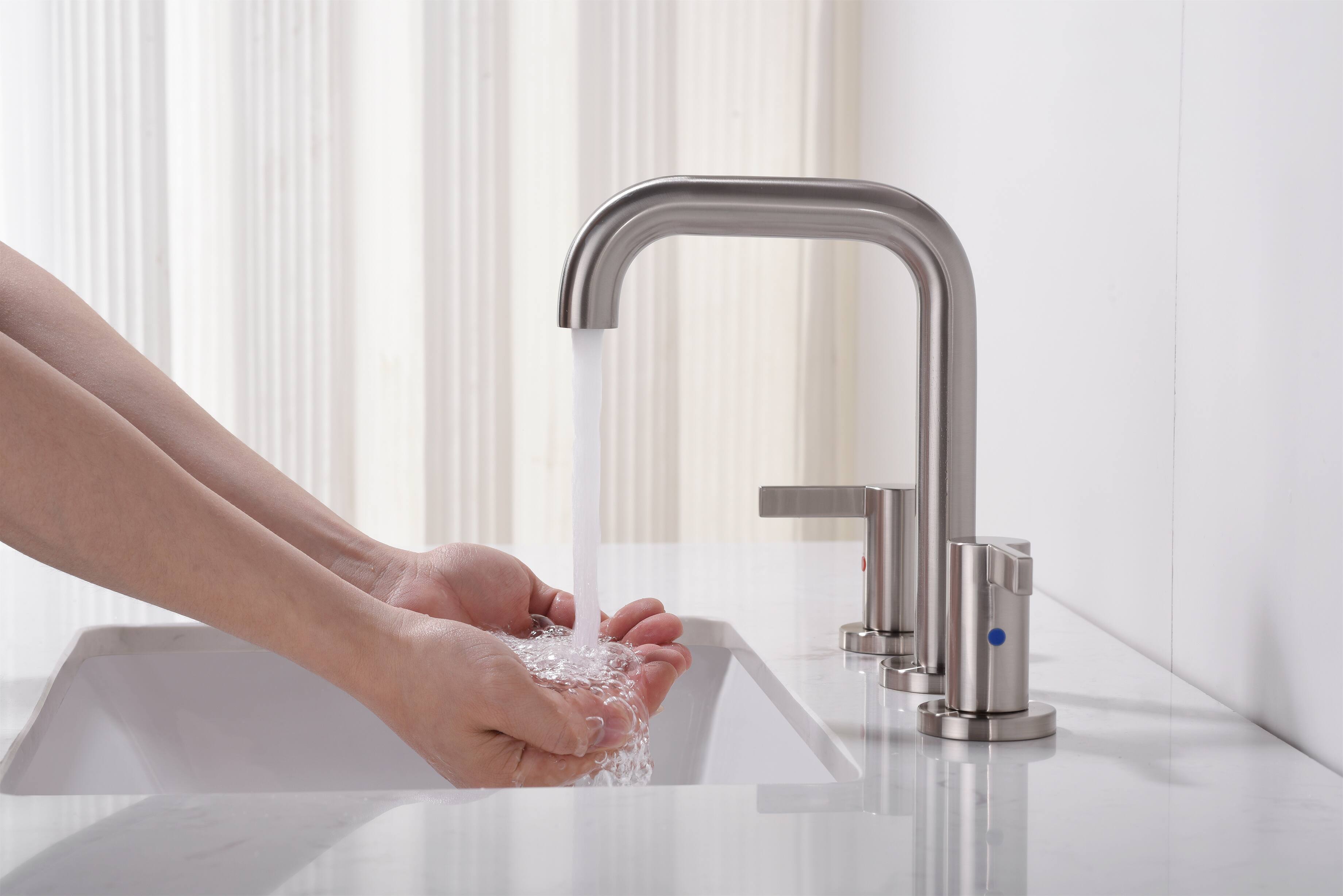Back. Bothwa Home - Bothwa Home Bathroom Faucet For bathroom Sink  With Two Handles And Supply Lines - Brushed Nickel.