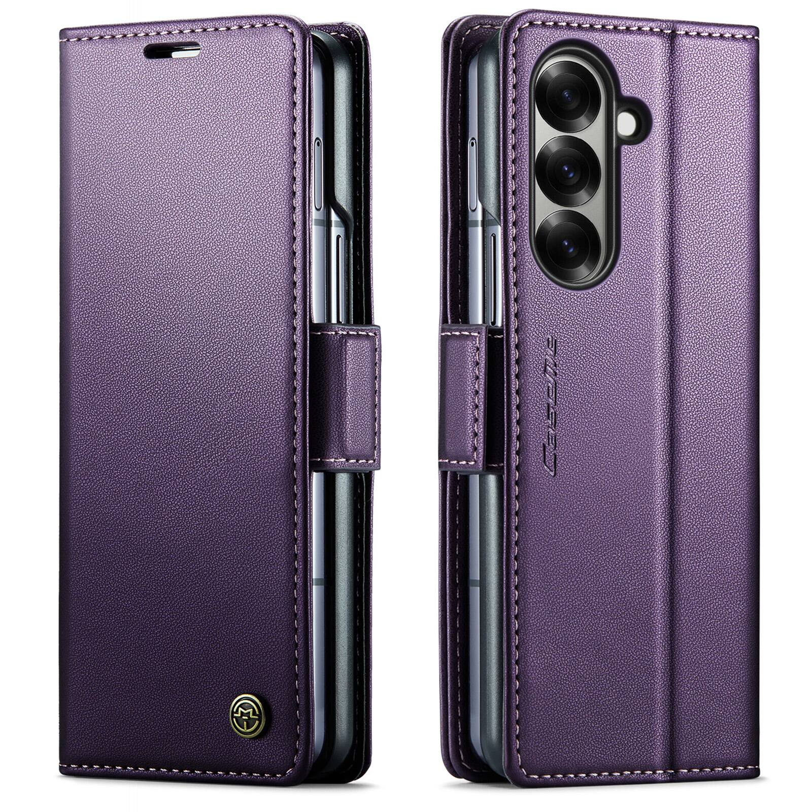 Angle. UUCOVER - For Samsung Galaxy Z Fold 7 PU Leather Wallet Case with RFID Blocking Card Slots Cash Holder, Stand Magnetic Folio Cover - Purple.