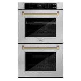 ZLINE - Autograph 30 in. True Convection Double Wall Oven in Satin Steel with Bronze Helix Handles (WADSZ-30-KCB) - Satin Stainless Steel