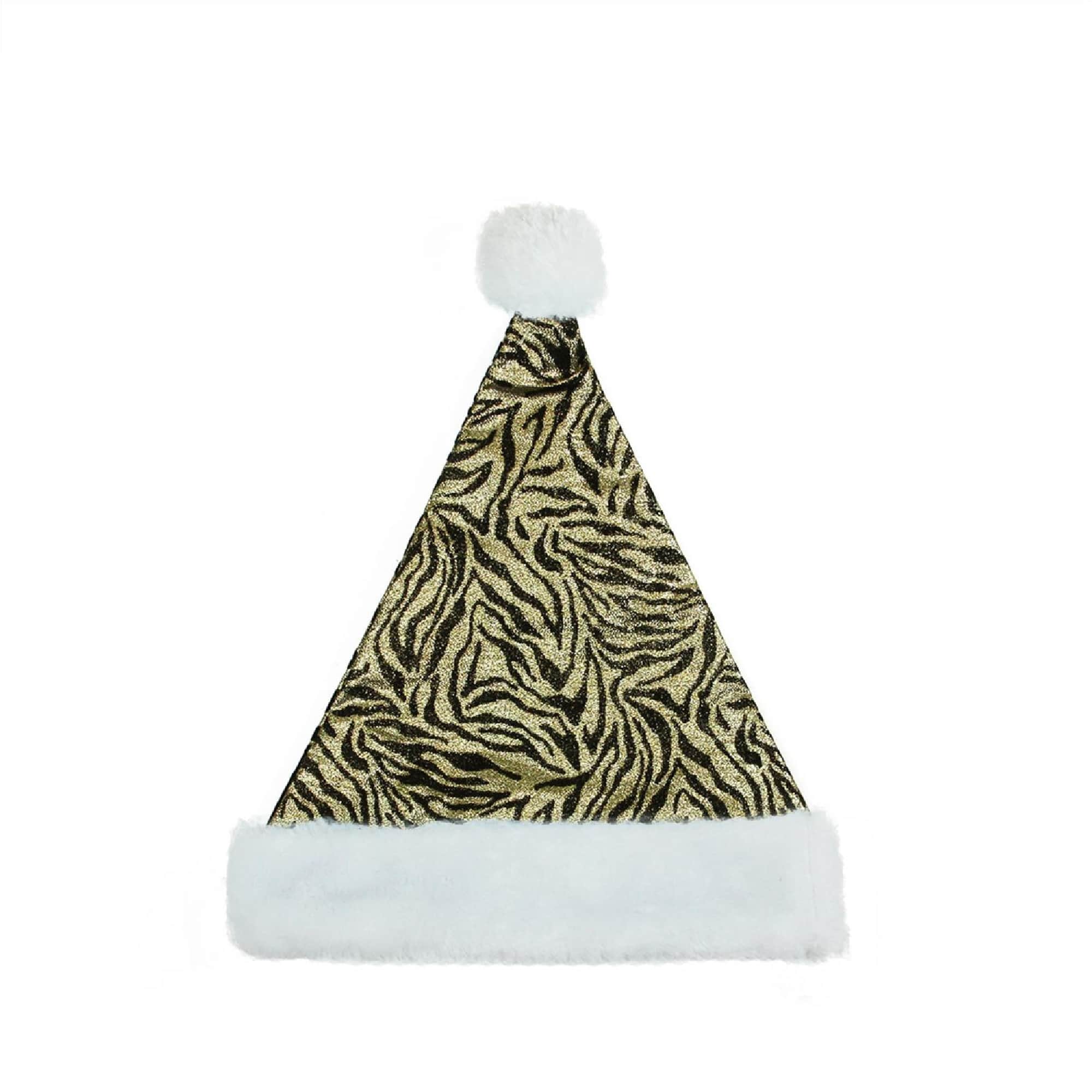 Northlight - and Gold Zebra Print Unisex Adult Christmas Santa Hat Costume Accessory - Medium - Black