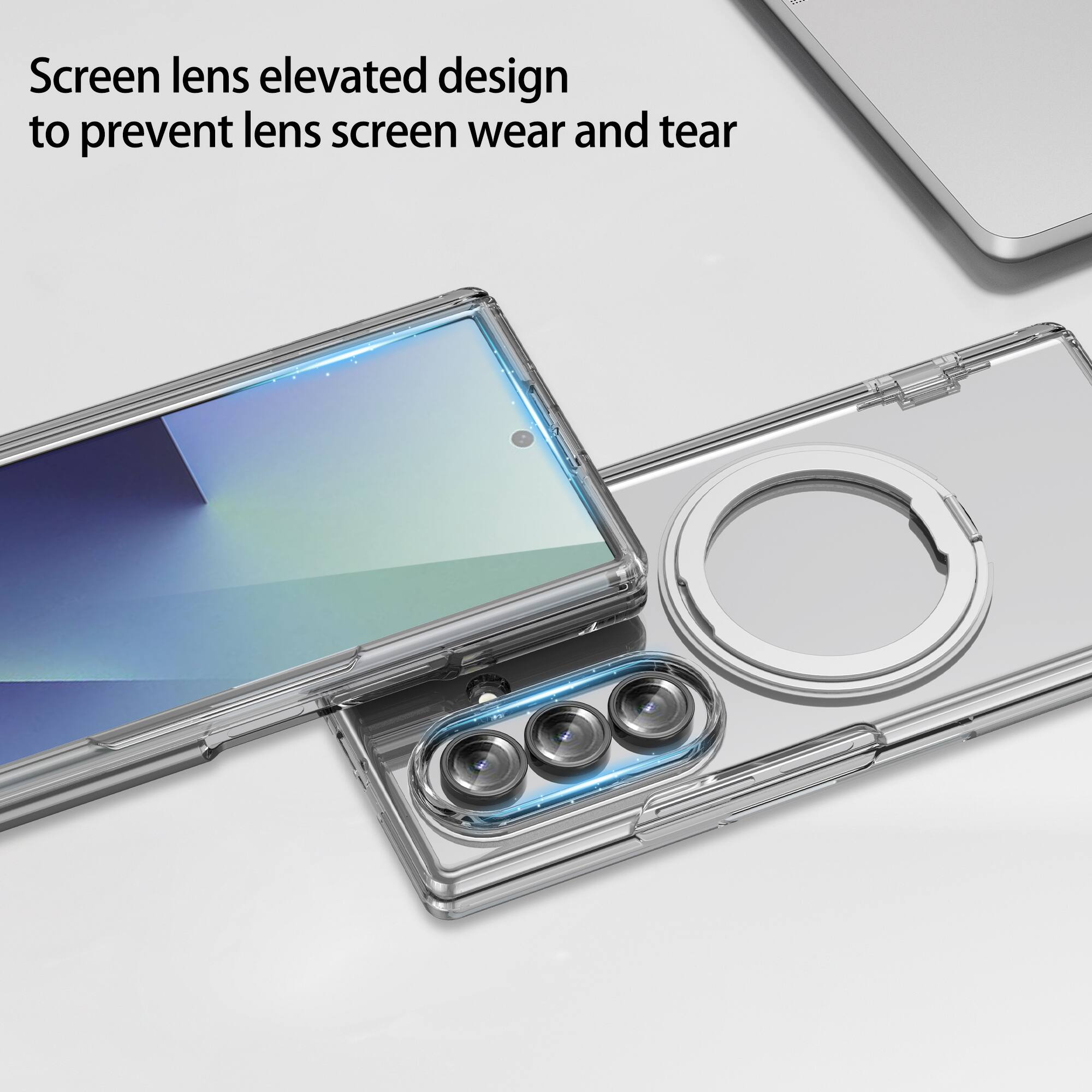 Screen lens elevated design to prevent lens screen wear and tear