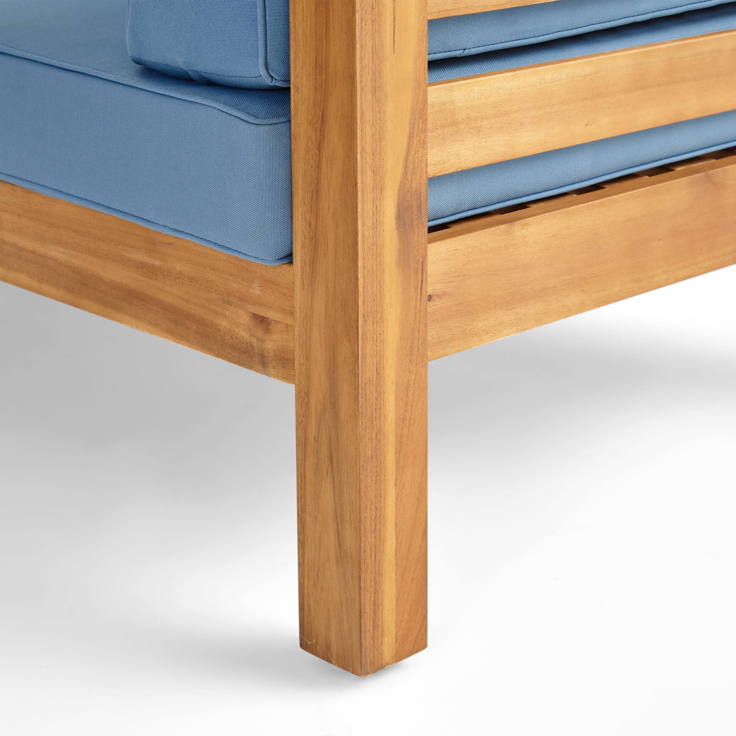 Alt View 6. Whisen - Outdoor Club Chair, Acacia Wood Patio Chair with Water-Resistant Cushion for Backyard, Garden and Porch - Blue.