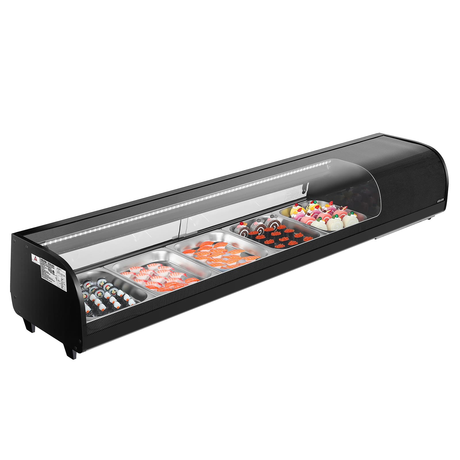 VEVOR - Sushi Display Case Refrigerator, 2.9 Cu.ft Commercial Sushi Case, 5-Pan Countertop Showcase with Curved Glass - Black