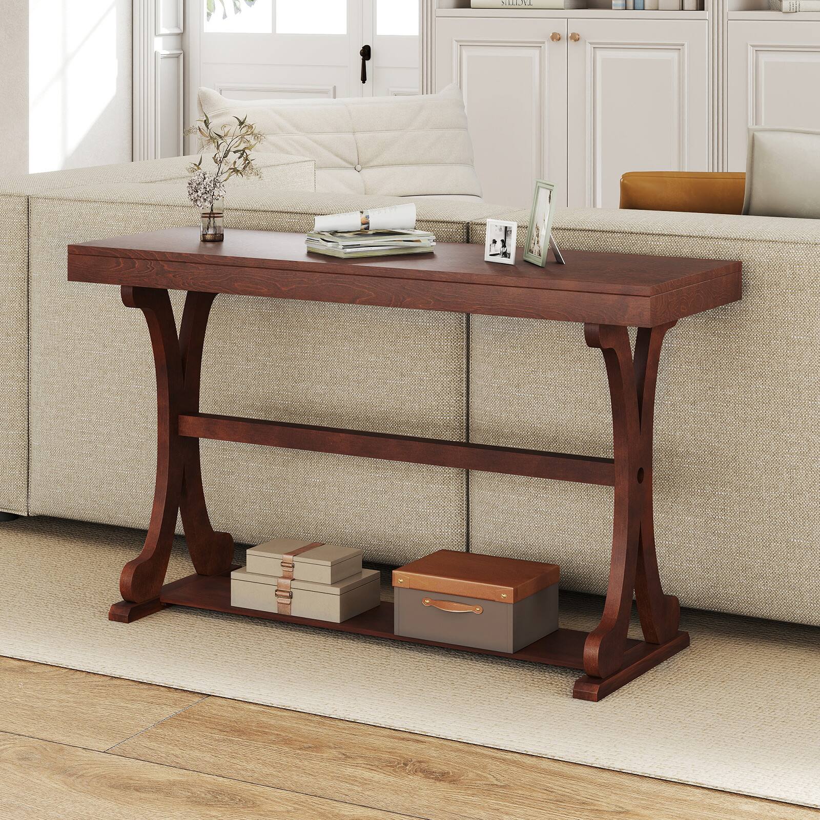Alt View 4. Gymax - Gymax Narrow Console Table Vintage Accent Sofa Table w/ Open Storage Shelf Walnut - Walnut.